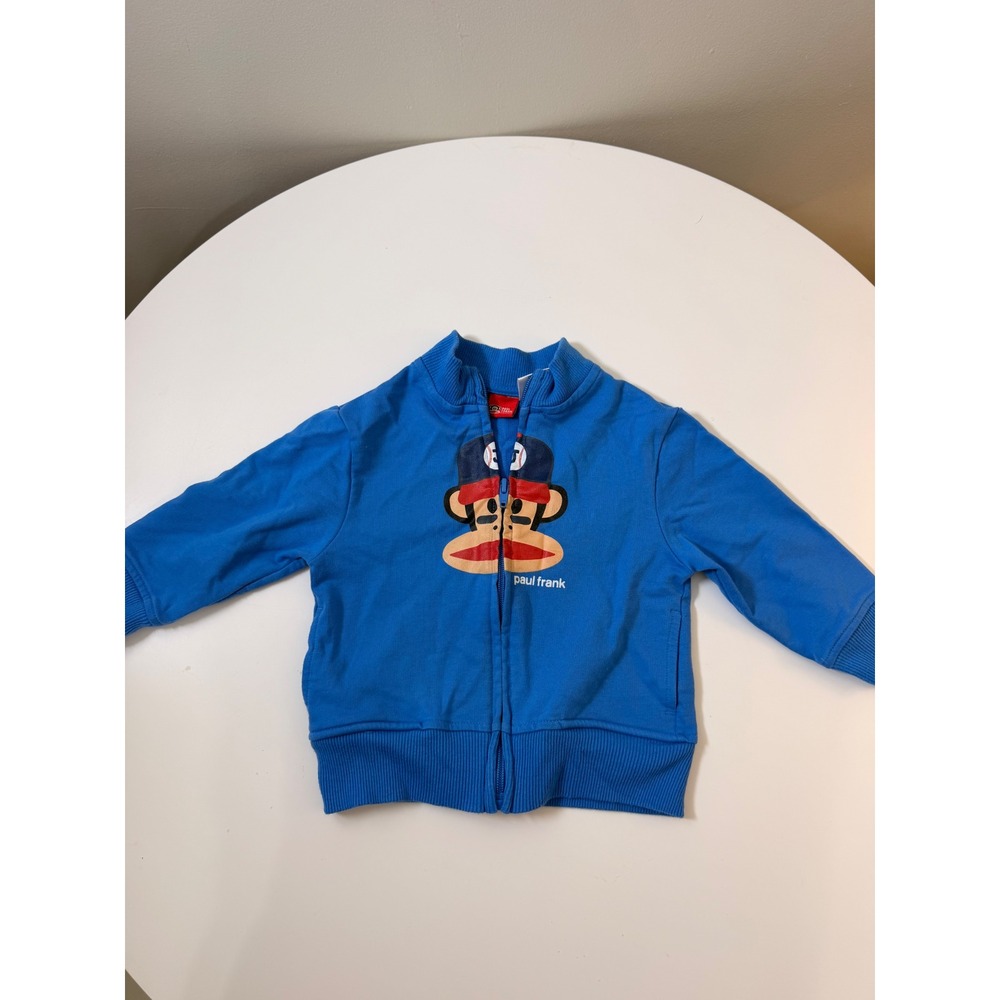 Paul Frank Zip Up Jacket Kids 18M Blue Excellent Julius Monkey Baseball Track